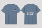 After Hours Street Legal tee in Steel Blue — front and middle-back views